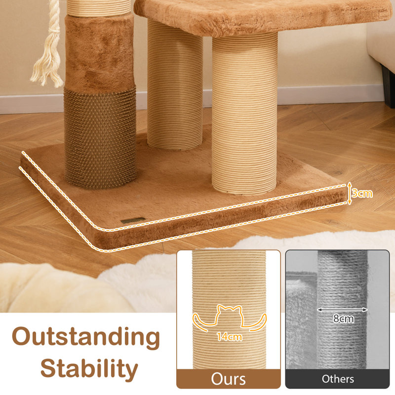 Cat Tree for Indoor Cats 166 cm Tall Kitty Tower w/Self-groomer-Caramel