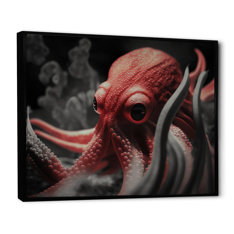 Portrait de pieuvre rouge - photographie, H 34 po x l 44 po x P 1,5 po, Cadre flottant noir