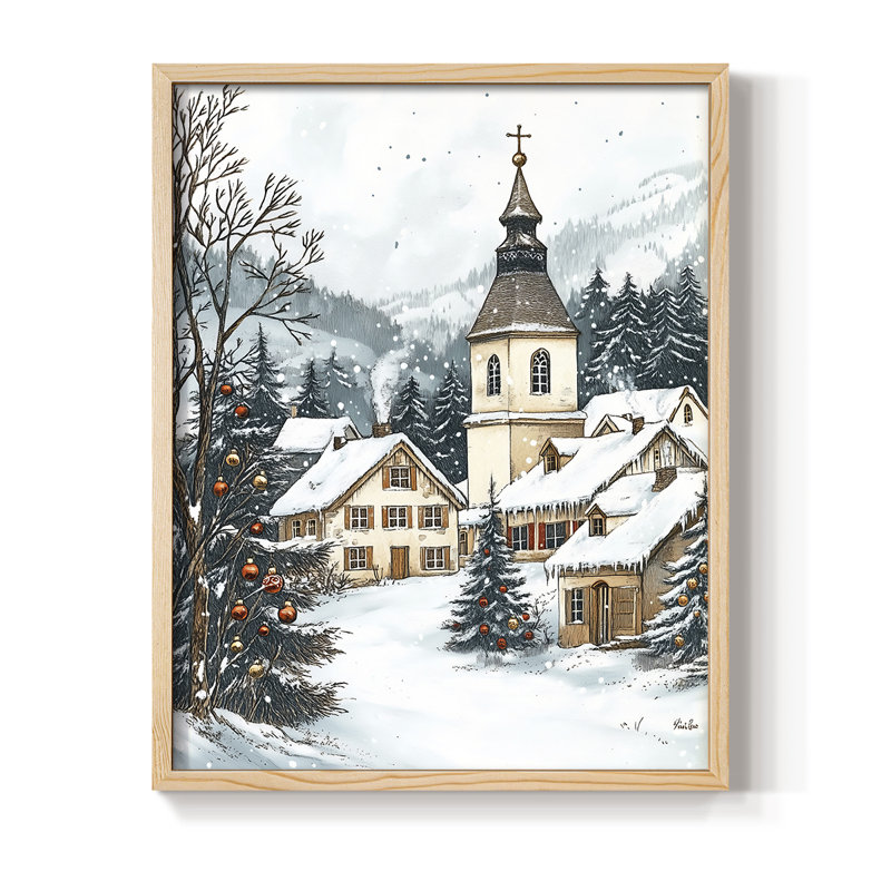 «Christmas Holiday Art Dxx», reproduction d'art encadrée - bois massif, Naturel, H 15 po x l 12 po