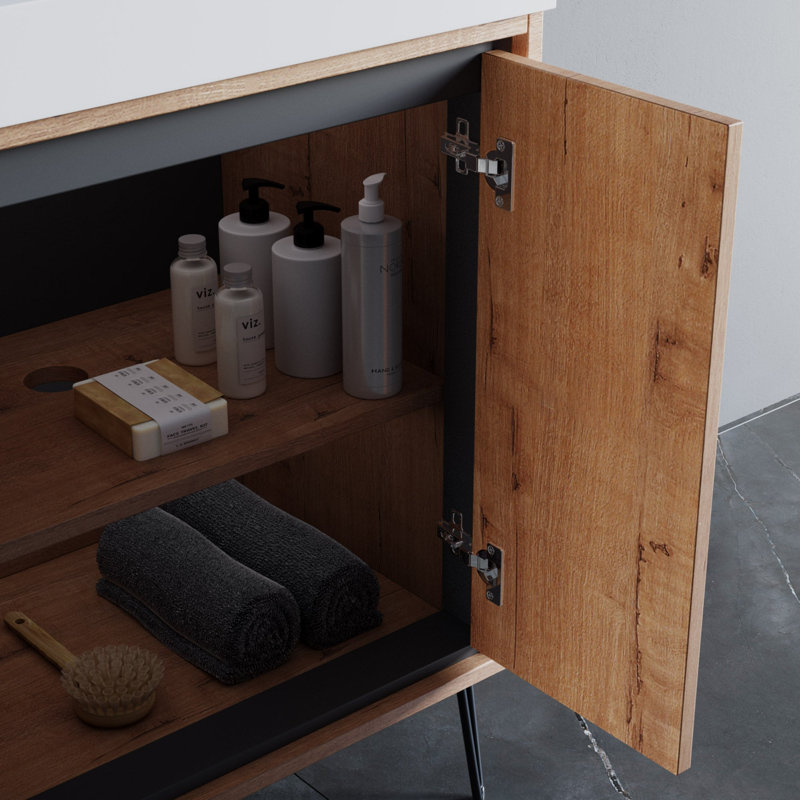 Lunea 24'' Single Bathroom Vanity with Drop-In Ceramic Sink – Soft-Close Doors, Scandinavian Style & Concealed Hinges, Tan