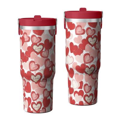 30 oz Tumbler  with Lid and handle  Stainless steel  Insulated tumblers  Cute water bottle with Flip(heart pattern)