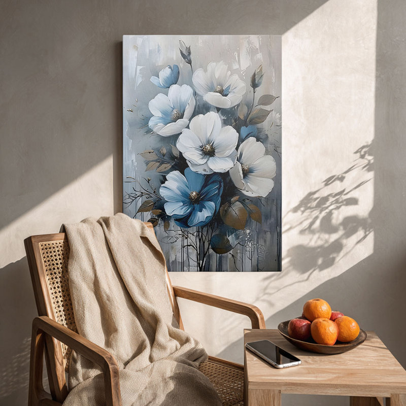 Élégante impression sur toile texturée à motif floral bleu et blanc - Urban Studio, 24 * 16 pouces (60 * 40 * 2cm)