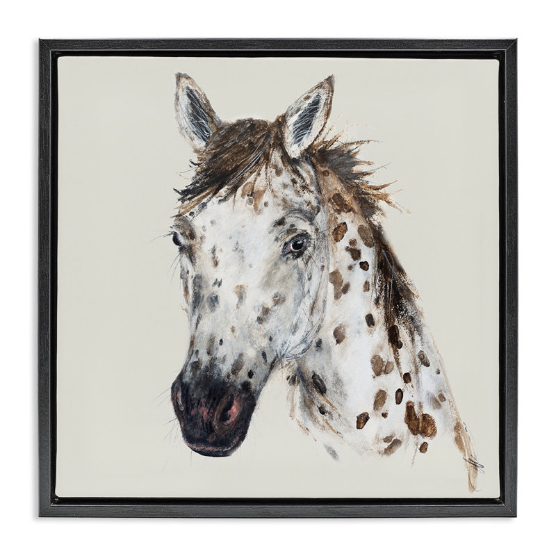 Charmant cheval tacheté, art mural encadré par Filippo Ioco, Cadre flottant noir de jais, H 18 po x l 18 po