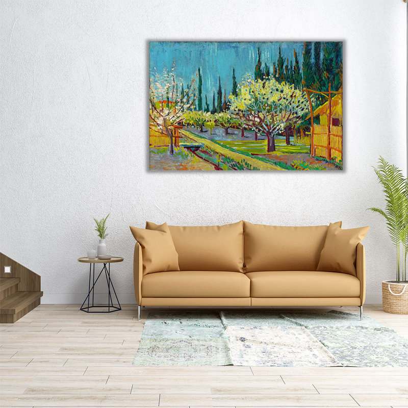 Orchard bordé par Cypresses, 1888 - reproduction d'art sur toile, H 20 po x l 30 po