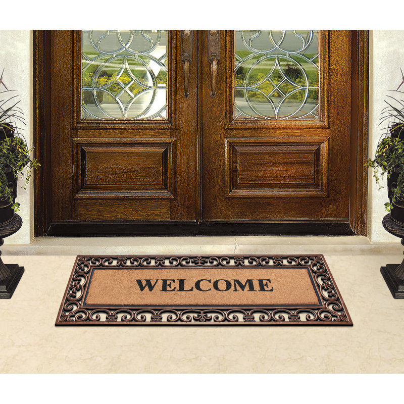 Sharlene Welcome Rubber and Coir Durable 48 in. x 18 in. Non-Slip Doormat, Bronze/Beige