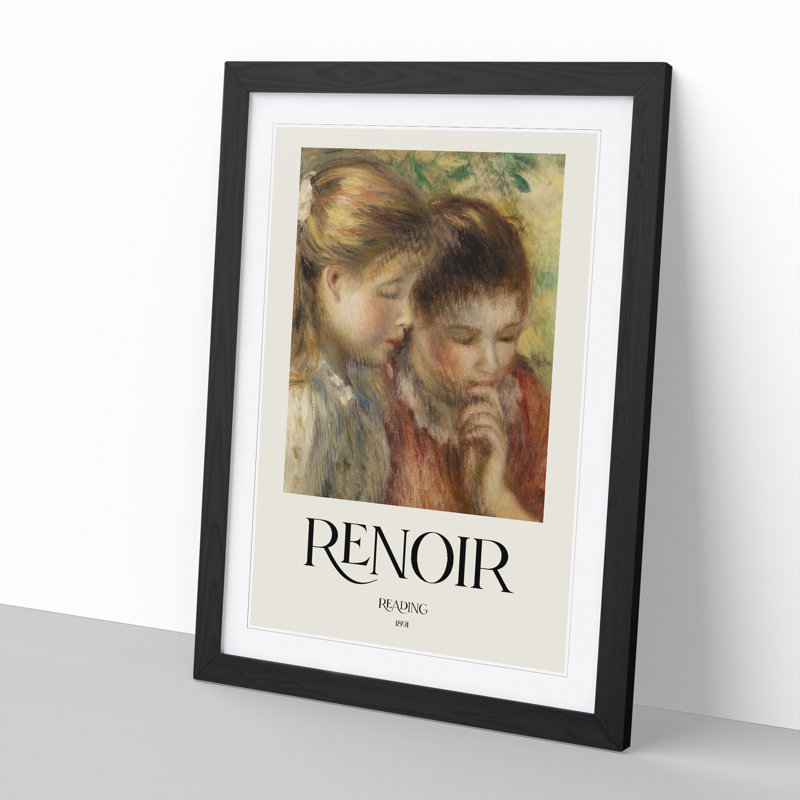Two Girs Reading by Pierre-Auguste Renoir - Picture Frame Painting, 65cm H x 48cm W x 2cm D, Black Framed