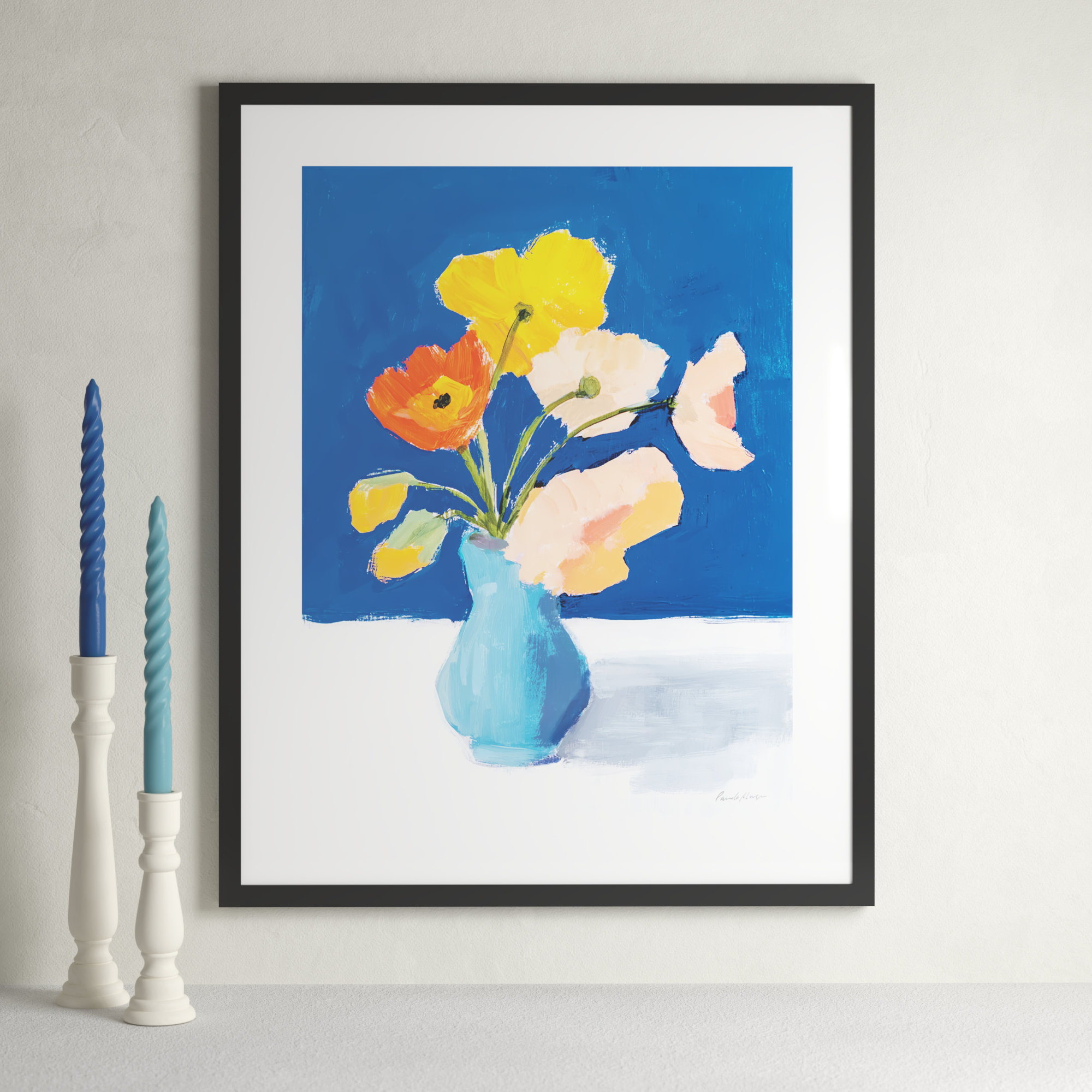 Poppies On Blue by Pamela Munger, Black, 18.12" H x 14.62" W x 0.88" D