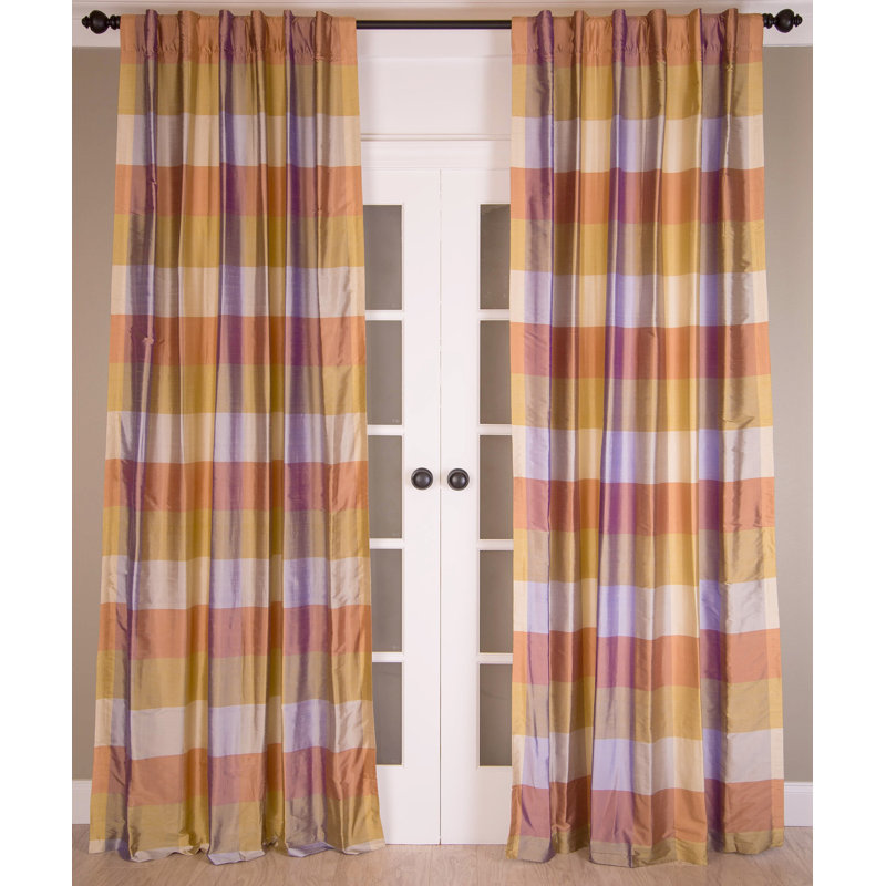 Pure Silk Dupioni Lined Room Darkening Curtain Panel with Back Tabs for Bedroom, 51" x 96"