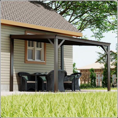 Abri de jardin 10 pi x 10 pi avec toit en acier galvanisé incliné, abri robuste pour terrasse et cour arrière