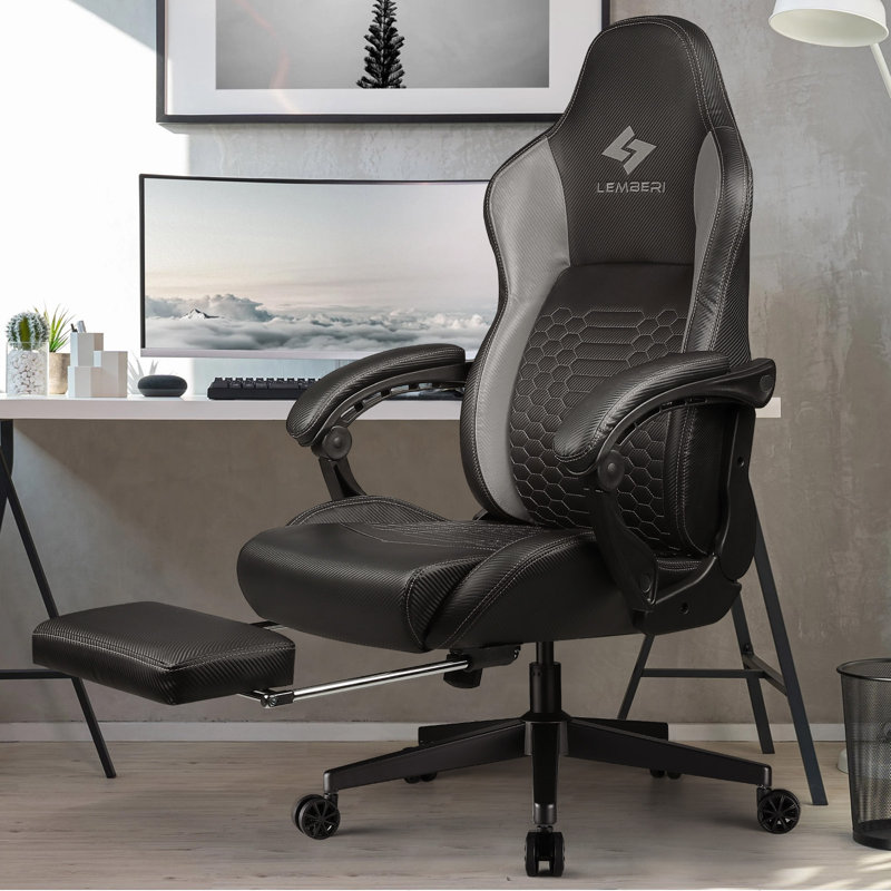 Fauteuil de jeu ergonomique avec repose-pieds et support lombaire Bossin, gris