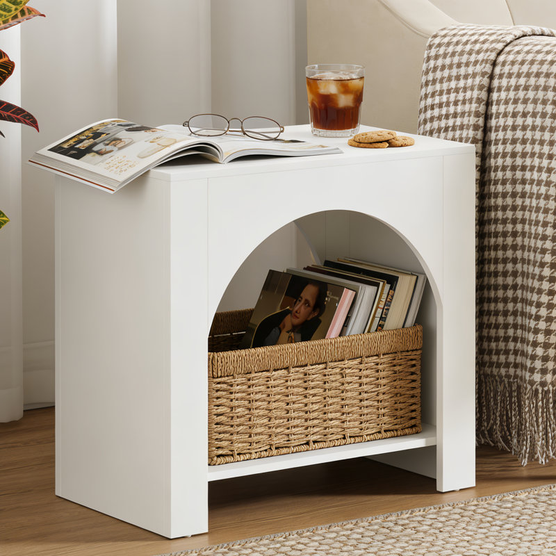 Table d'appoint à 2 niveaux en bois avec design arqué innovant, Blanc