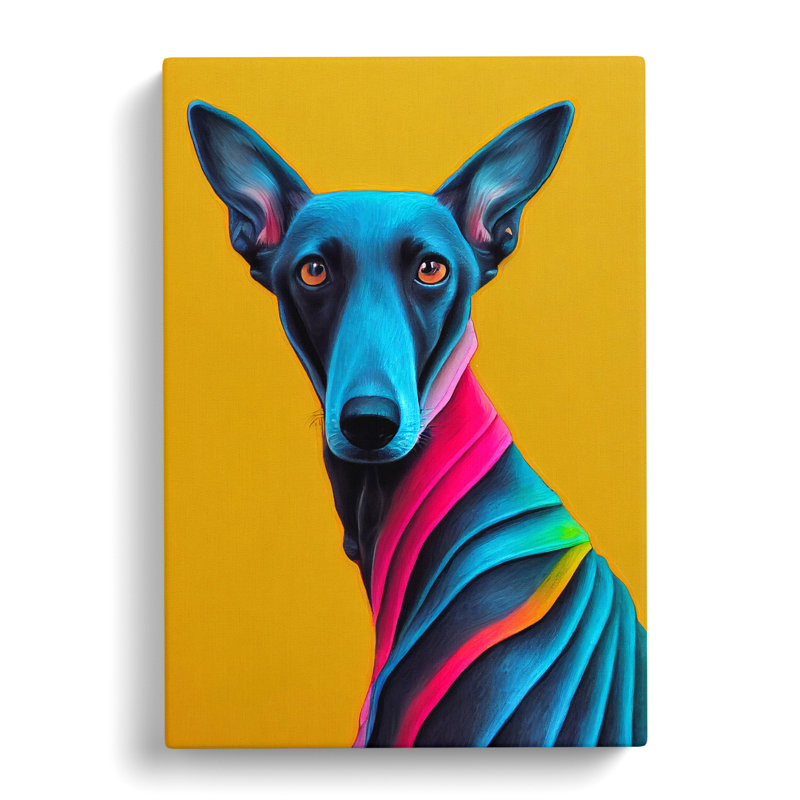 Greyhound Crayon - Wall Art, 60cm H x 40cm W x 3cm D, Wrapped Canvas, White