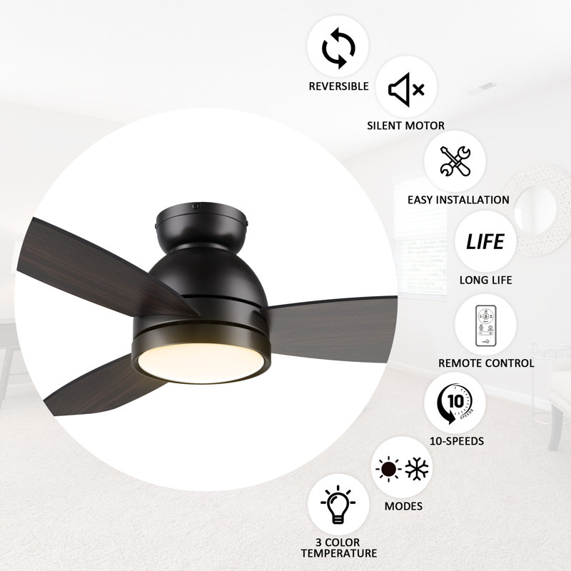 Gwan 44'' Flush Mount Ceiling Fan with Light, Brown