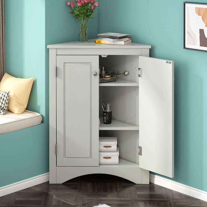 Armoire de rangement triangulaire grise avec tablettes réglables, armoire de plancher autoportante pour la cuisine domestique