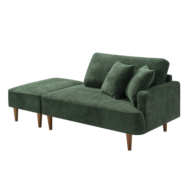Chaise longue et tabouret rembourrés Mashawna, Vert bouclé