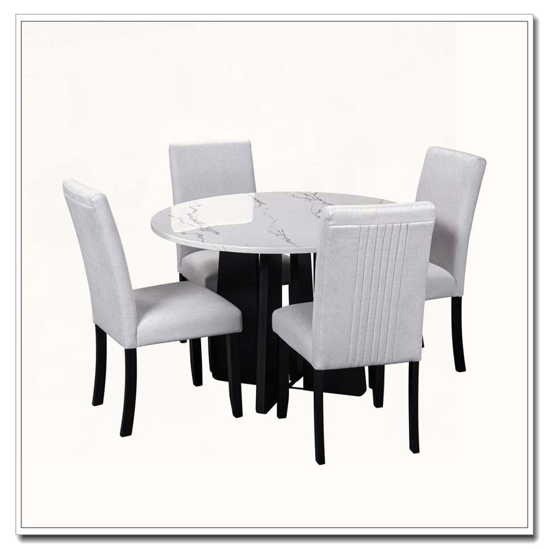 Ensemble de table de salle à manger 5 pièces, Beige et blanc