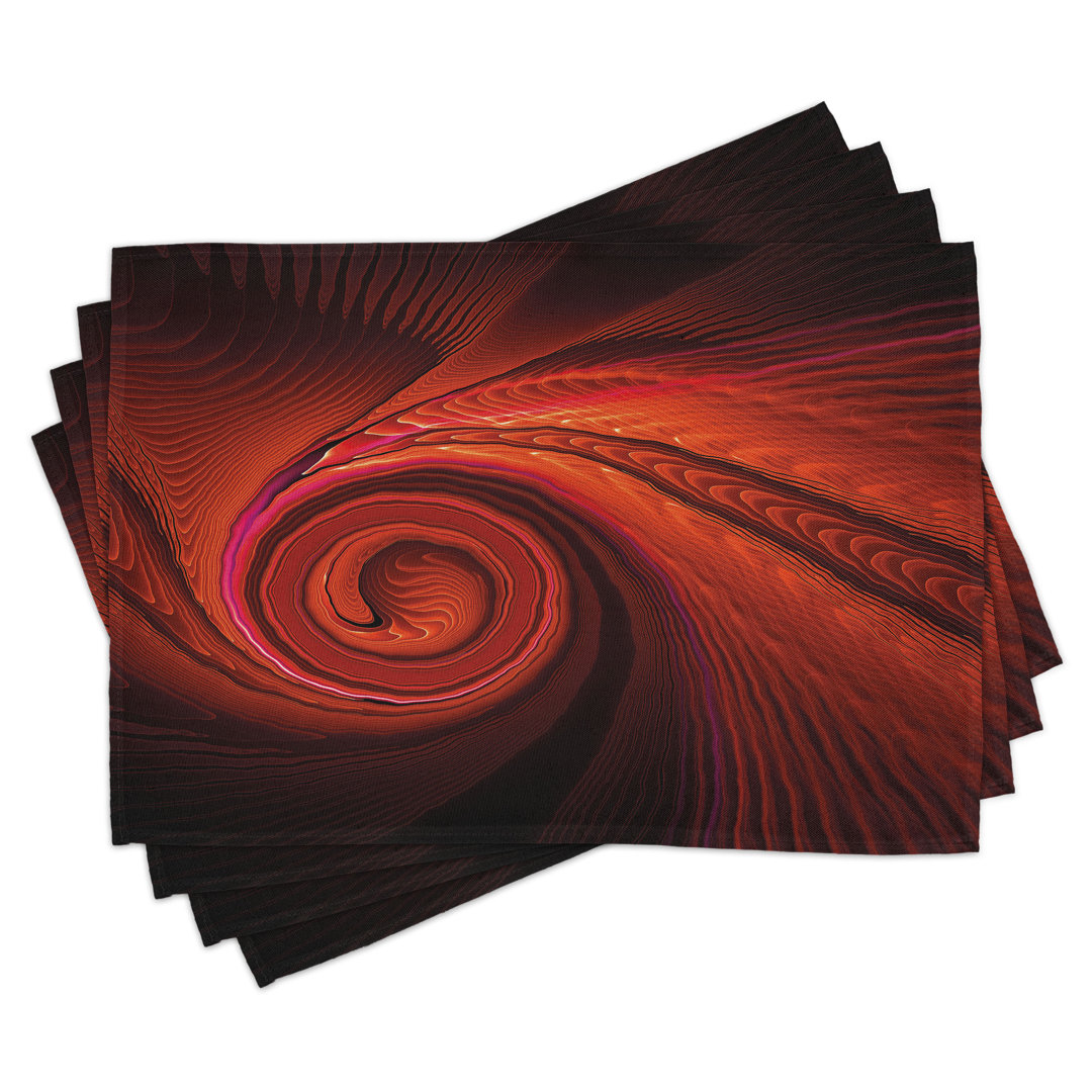 Platzdeckchen 4er Set, Surreale Wellen Spiralkunst, Rot