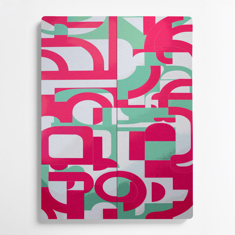 Art abstrait en métal rouge 50 formes abstraites, H 8 po x l 10 po
