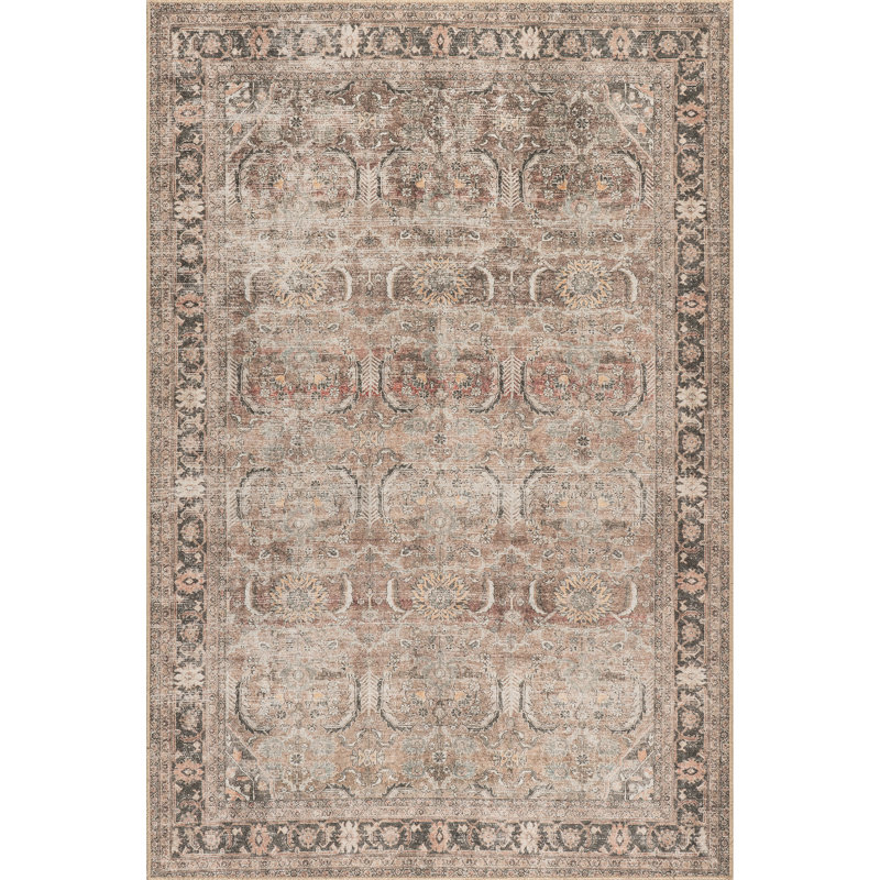 Jeccica Distressed Vintage Medallion Jute Blend Polyester Area Rug, Rectangle 7'10" x 10'