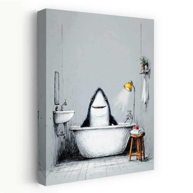 Requin dans une baignoire 2 art mural contemporain requin, H 18 po x l 12 po