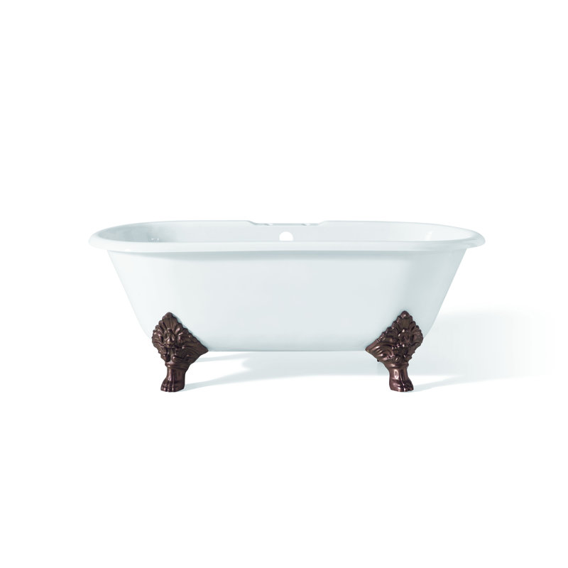 Janeese 70'' x 32'' Soaking Cast Iron Bathtub, Antique Bronze, White Interior with White Exterior