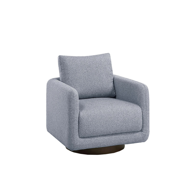 Fauteuil d'appoint pivotant gris Mid-Century moderne en bois massif avec quincaillerie, mouvement à 360 degrés pour une utilisation flexible, siège rembourré à profil bas, rotation