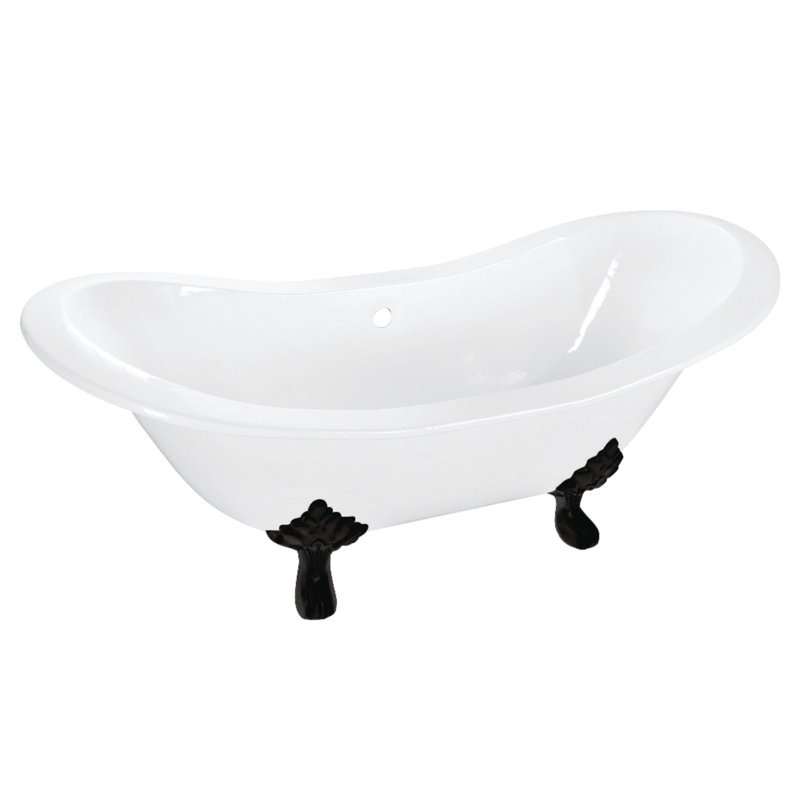 Kingston Brass Aqua Eden 72-Inch Cast Iron Oval Double Slipper Clawfoot Tub (No Faucet Drillings), Matte Black