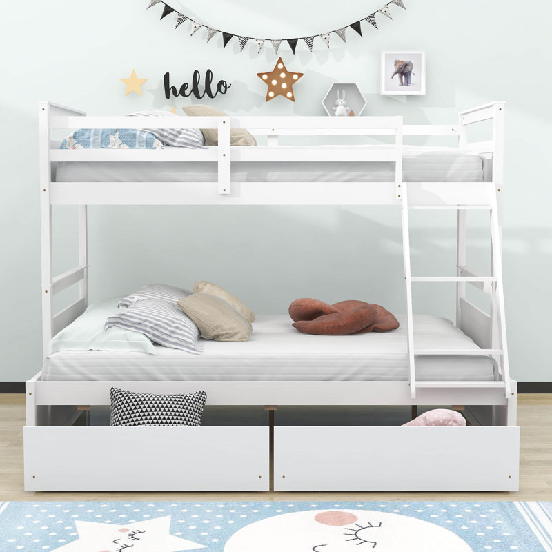 Lit superposé simple au-dessus d'un lit double avec tiroirs Emmie-Mae, Blanc