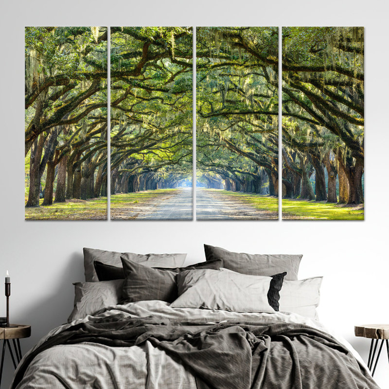 Œuvre d'art imprimée sur toile: art de la forêt de chênes de Savannah, toile tendue 4P, 43,3 po H x 78,7 po l