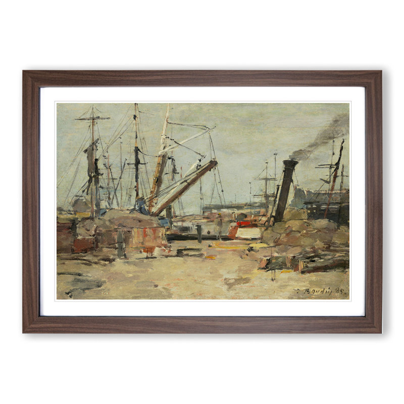 The Trawlers by Eugene Boudin - Picture Frame Painting, 36cm H x 48cm W x 2cm D, Walnut Framed