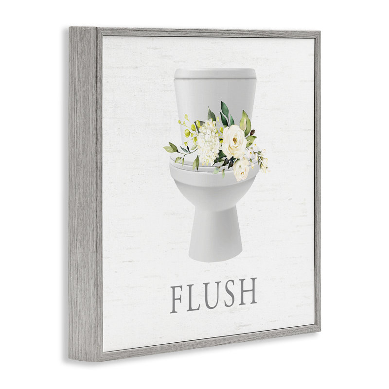 Toilette à chasse d'eau florale encadrée, giclée par lettré et doublé, H 17 po x l 17 po, Estampe numérique Farmhouse