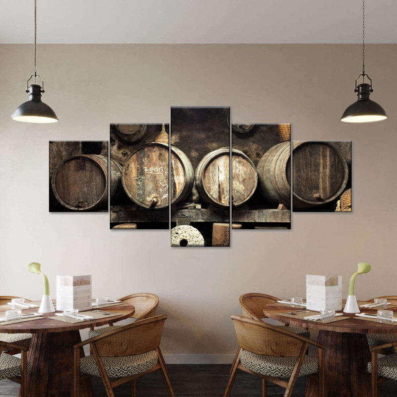 Old Wine Cellar - 5 pièces sur toile tendue, H 36 po x l 80 po x P 1,25 po