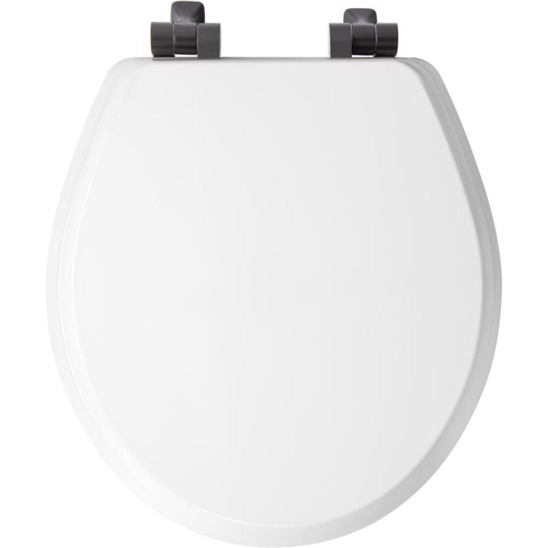 Mayfair by Bemis Benton Slow Close Round White Enameled Wood Toilet Seat, Matte Black