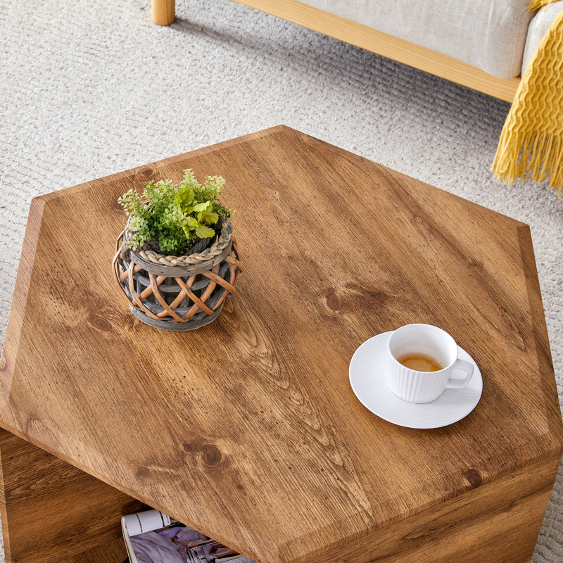 Hexagonal MDF Coffee Table, Characteristic Wood Grain Pattern Stickers, Multi-Hole Design To Give More Storage Space, Simple And Convenient Design Makes It Suitable For All Kinds Of Style Scenes.