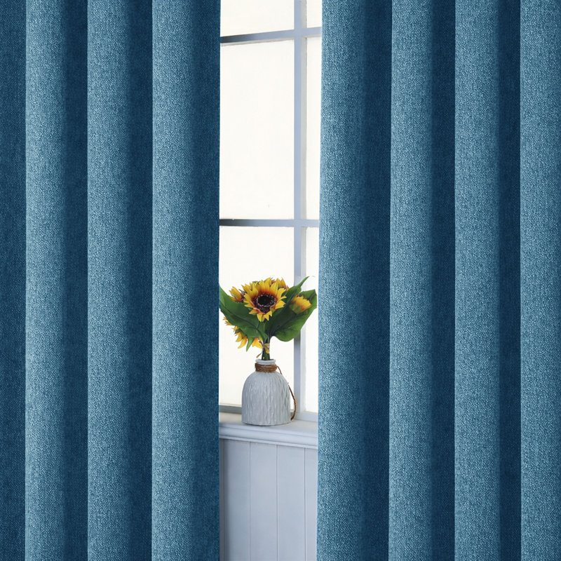 Aspire Homeware Linen 100% Blackout Curtain Pair for Maximum Privacy and Light Control, Blue, 168cm Width x 183cm Drop