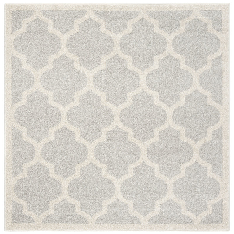 Ammundsen Geometric Machine Made Power Loom Polypropylene Area Rug in Light Grey/Beige, Square 5'