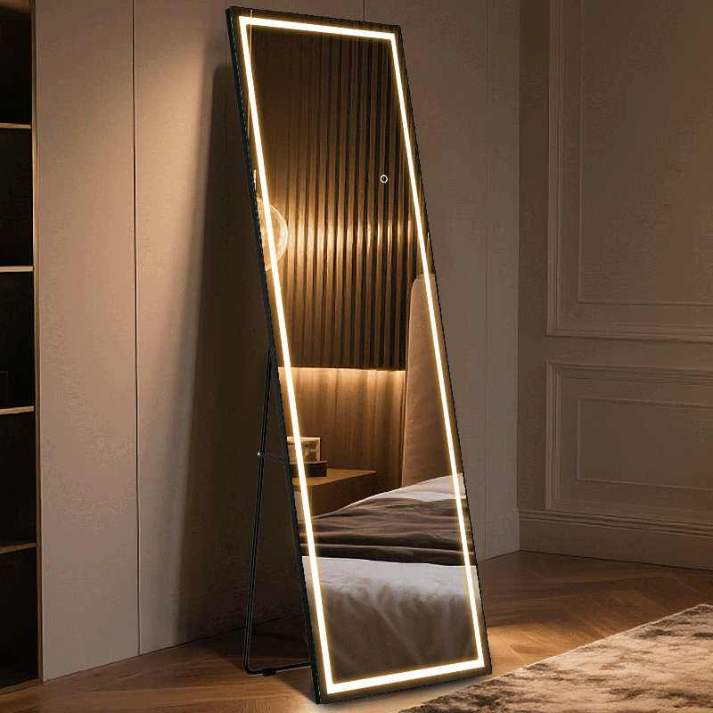 Oakleaf Tempered Glass LED Full Length Mirror – Touch Control, 3-in-1 Freestanding / Leaning / Wall-Mounted, 71" x 28", Black