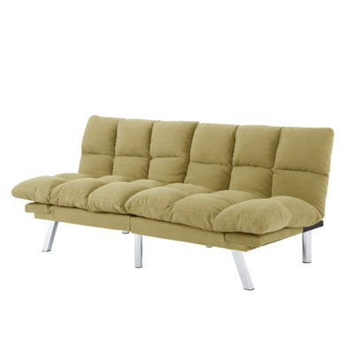 Lit multifonctionnel en velours côtelé jaune pour appartements, cadre stable et couchage confortable, accoudoirs 3 positions, couleurs inaltérables.