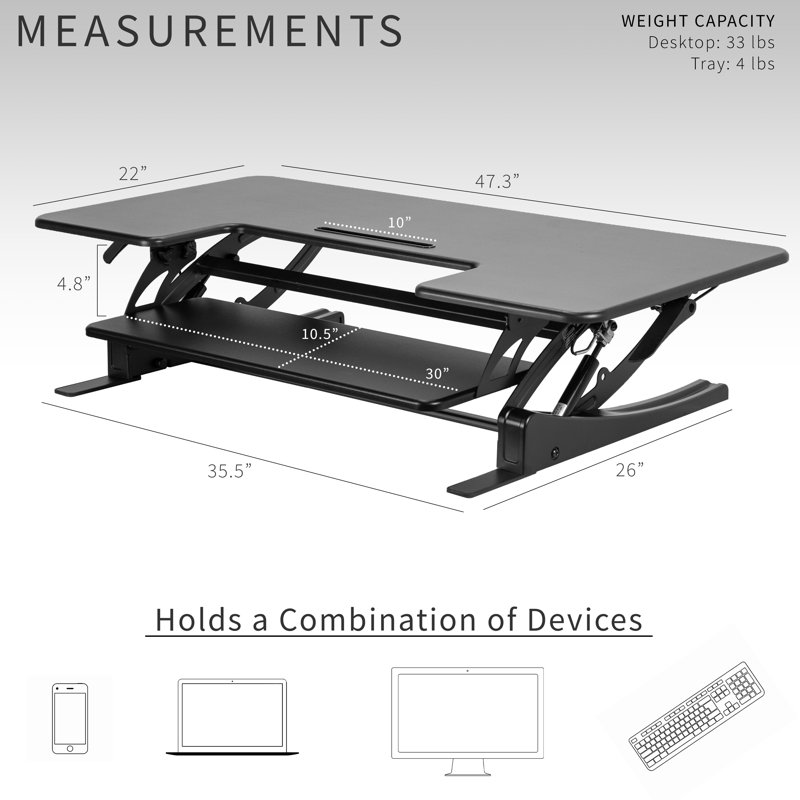 VIVO Black 48" Height Adjustable Standing Desk Converter with Keyboard Tray