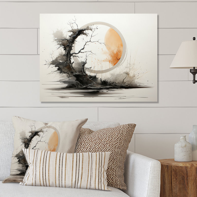 «Grey Coral Buddhist Art Enso Enlightenment», impression d'art spirituel sur métal, H 16 po x l 32 po x P 1 po