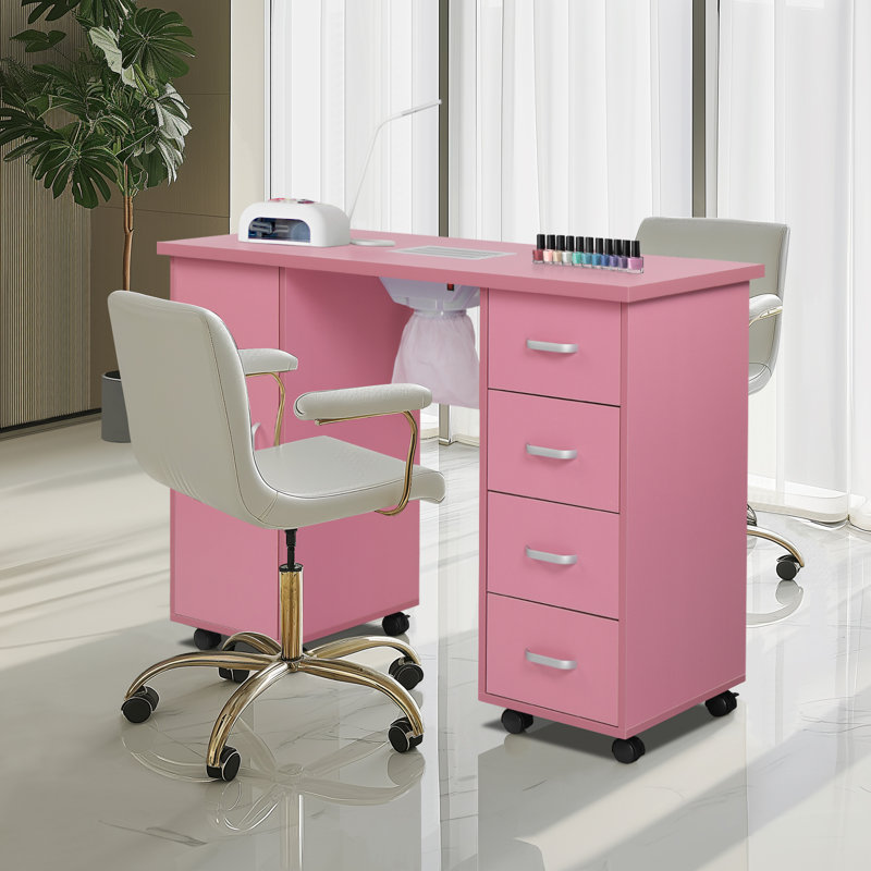 43'' x 17.7'' Craft Table with Wheels, Pink