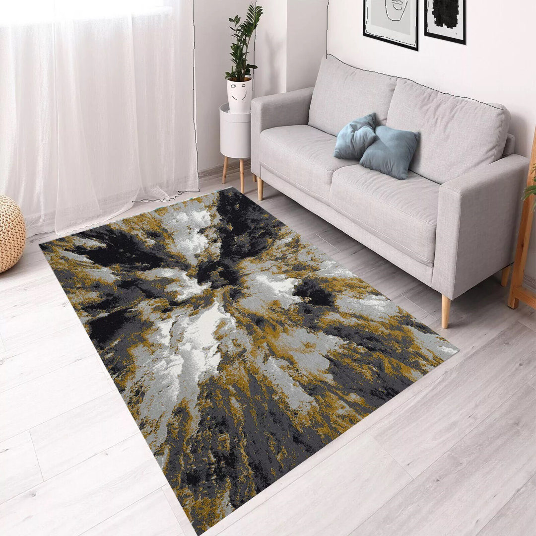 Machine Woven Flatweave Yellow Area Rug