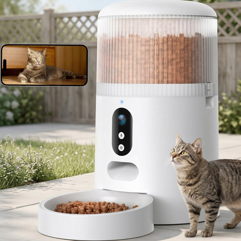 Mangeoire automatique pour chat avec surveillance, alimentation vidéo HD 3MP et capacité de vision nocturne, distributeur de nourriture connecté 5G WiFi, gestion basée sur l'application, audio bidirectionnel, alerte de faible croquette, détection de mouvement pour les chats ou les petits chiens