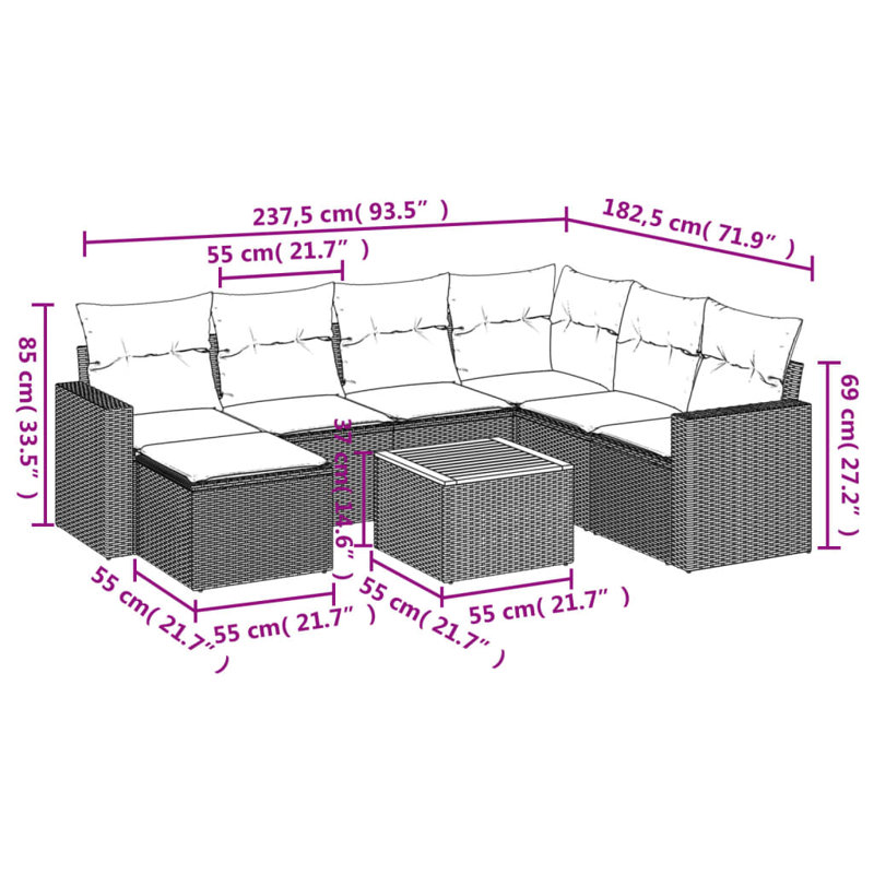 Vidaxl 8 Piece Patio Sofa Set With Cushions Poly Rattan, Blue, Black