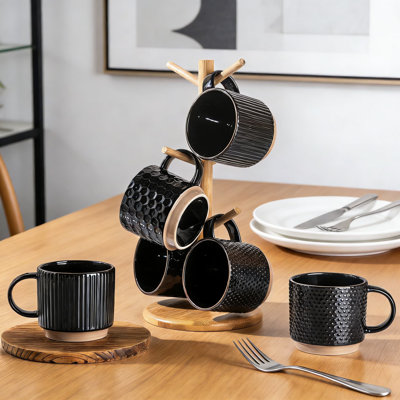 Ceramic Coffee Mugs Set Of 6, 12Oz Modern Textured Mugs For Coffee, Tea, Latte, Cappuccino, Dishwasher And Microwave Safe