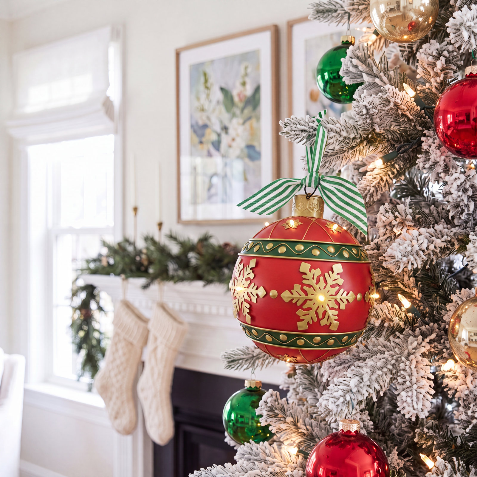 28.5" Tall Oversized Metal Christmas Ball Decoration with LED Lights