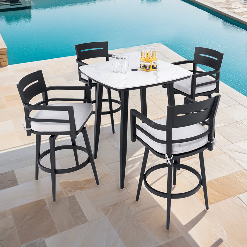 Ensemble de salle à manger de bar d'extérieur en aluminium pour 4 personnes avec chaises pivotantes de l 19 po