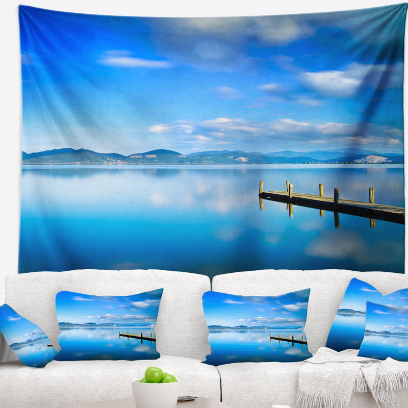 Tapisserie paysage marin avec ciel bleu nuageux, H 32 po x l 39 po
