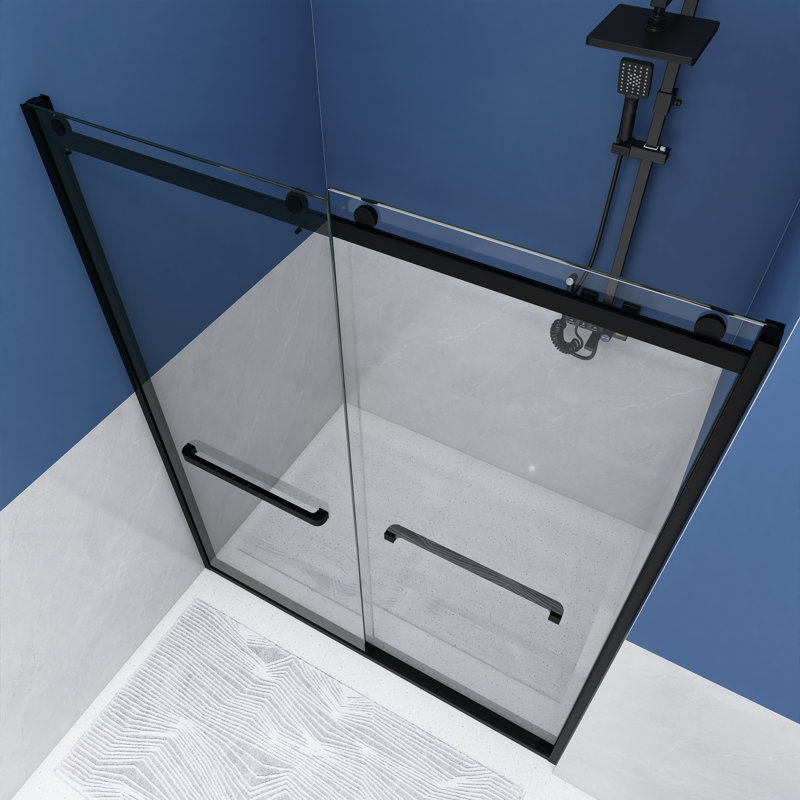 60 in. x 76 in. Matte Black Frameless Sliding Shower Door