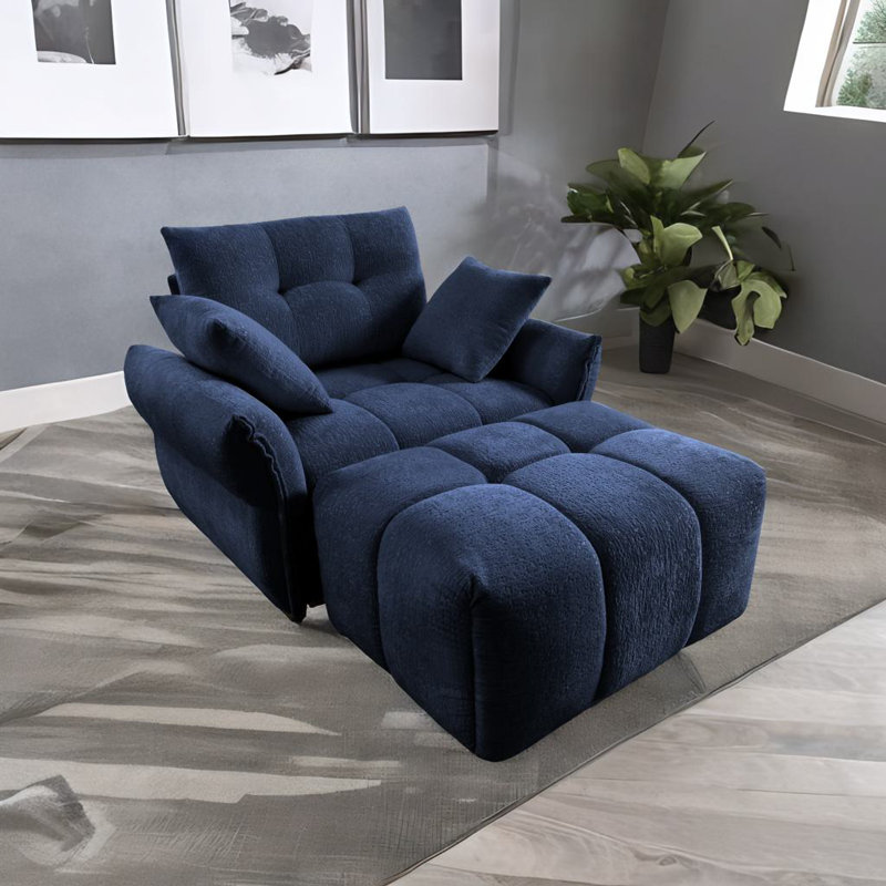 Canapé simple avec repose-pieds, Chenille bleu